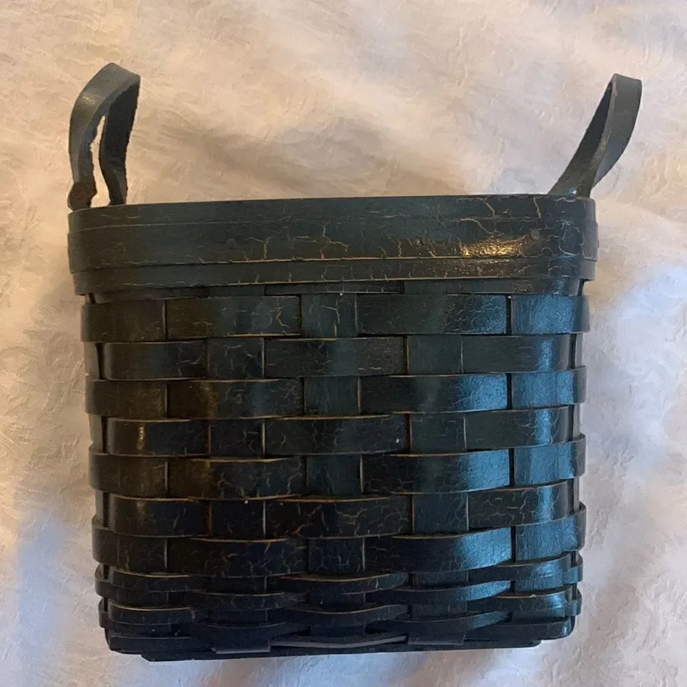 Henn Workshops Basket Green Crackled Leather Handles Hand Crafted